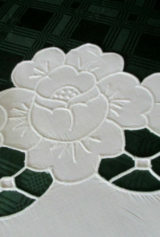 ANTIQUE ROUND TABLECLOTH - HAND EMBROIDERED FLOWERS - 35 