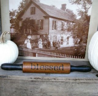 Small Antique Wood Rolling Pin Black Milk Paint Blessed
