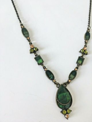 Vintage Antique Art Deco Necklace Green 2