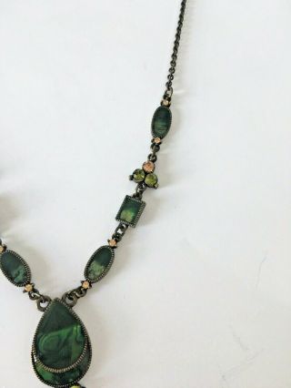 Vintage Antique Art Deco Necklace Green 5