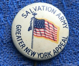Salvation Army Greater York Appeal Vintage/antique Pin With Usa Flag