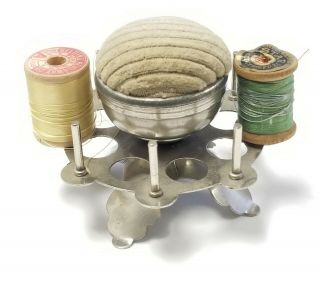 Adorable Antique Pin Cushion With Spool Holders