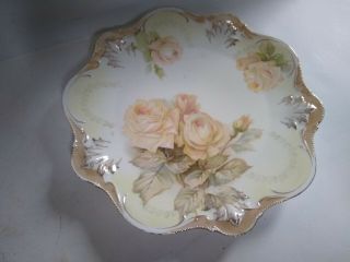 Antique Rs Germany Orange Peach Rose Floral Plate With Gold Trim 9 "