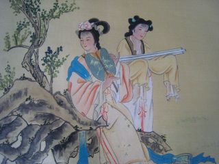 Vintage,  Antique,  Hand Painted Chinese Art,  Signed.  16  X 18  In.  C - 5