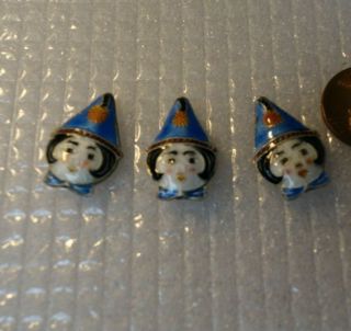 3 Vintage Czech Enameled Metal Figural Faces Jewelry Piece Beads