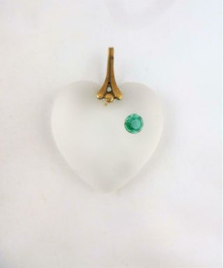 Antique Art Deco Large Crystal Glass Green Stone Heart Pendant Love Token 1920 