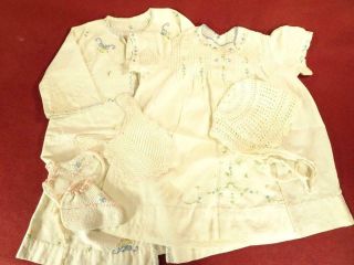 Darling Vintage Antique White Baby Dress Gown Hat Booties 4 Composition Dolls