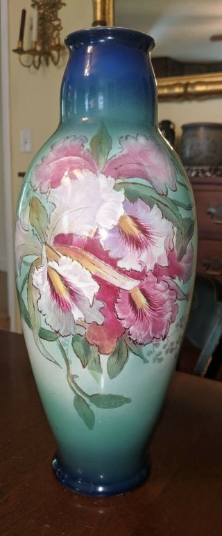 Antique Continental Floral Pottery Vase Attributed Royal Bonn