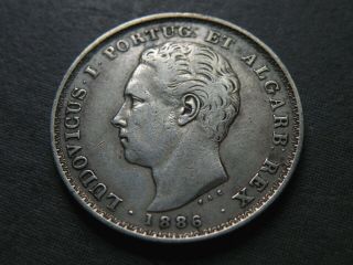 1886 Silver 500 Reis Portugal Crown Cross Au Antique Europe 300,  000 Coin