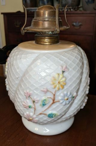 Antique Kerosene Oil Lamp Cosmos Consolidated Large Font Milk Glass