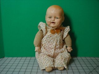 Vintage E.  I.  H.  Co.  Inc.  Doll Dimples 14” Cloth Body Compo Hands Tin Eyes Horsman