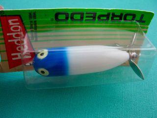 LIMITED HEDDON BABY TORPEDO - BLUE HEAD/WHITE BODY - UNFISHED IN PACKAGE 4