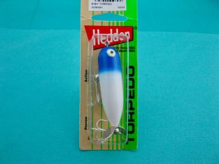 LIMITED HEDDON BABY TORPEDO - BLUE HEAD/WHITE BODY - UNFISHED IN PACKAGE 5