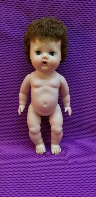 Vintage 13 " Tiny Tears Doll - Rubber Body - Red Caracul Wig