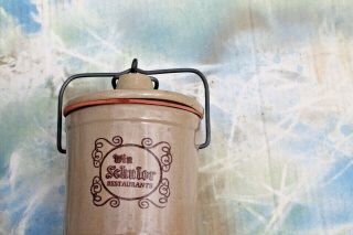 Vintage Win Schuler Stoneware Crock With Lid And Wire Clamp Closure
