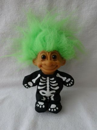 Russ Troll Doll Halloween Skeleton Costume Green Hair 5 Inch Vintage