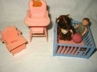 Vintage Renwal Baby Doll Playpen Potty Chair High Chair Dollhouse Furniture