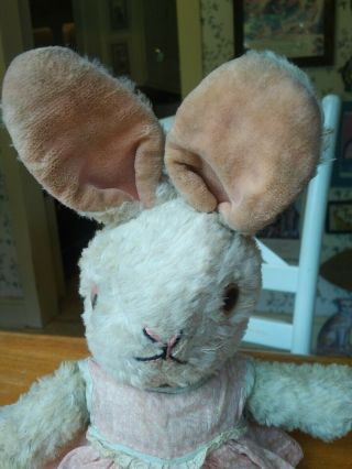 Antique Vintage Gund Swedlin Plush Dressed Bunny Rabbit Googly Eyes 13in Guc