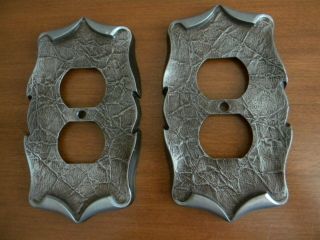 2 Vtg Amerock Carriage House Silver Color Brass Outlet Plate Covers Antique
