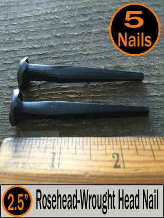 (5) 2.  5 " - Rosehead Iron Wrought Nails - Square Head Vintage Look - 8d