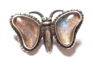 Small Vintage Or Antique Silver And Butterfly Wing Brooch