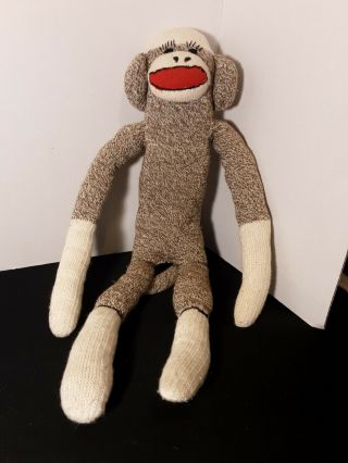 Vintage Large 21 " Sock Monkey Handmade Stuffed Animal Folk Art
