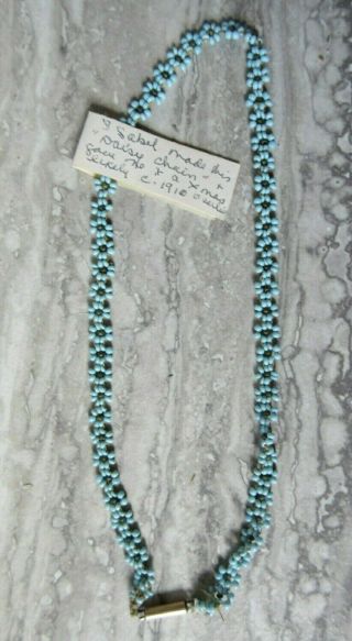 Antique Turquoise Glass Daisy Chain Hand Made Necklace C.  1910