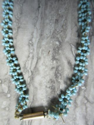 Antique Turquoise Glass Daisy Chain Hand Made Necklace C.  1910 2