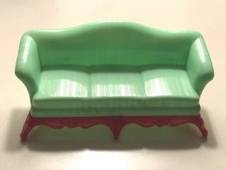 Vintage Renwal Dollhouse Furniture - Green Plastic Living Room Sofa Couch