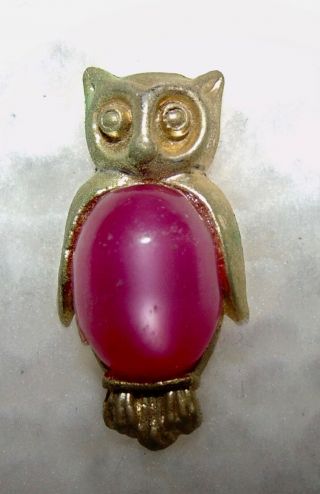Pink Jelly Belly Owl Brass Realistic Button 1003