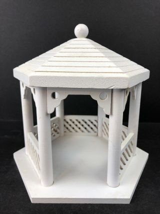 Vintage Dollhouse Miniature Gazebo Wood Spring Garden Fairy White 6 Inch X 6” In