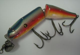 Vintage Jointed Wooden Creek Chub Pikie,  Blue Back Rainbow Side Color Pattern