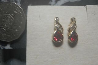 Vintage Estate Ruby Red Rhinestone Earrings Sparkly 1970s - 1980s - - 2 Post