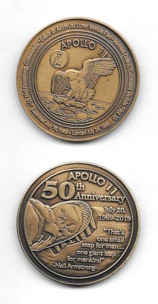 NASA APOLLO 11 EAGLE LANDING ON THE MOON 50th ANNIVERSARY ANTIQUE BRONZE 7 - 1969 3