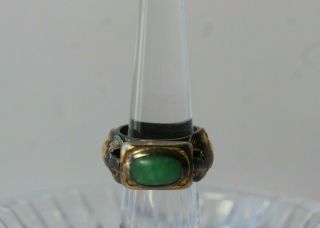 Antique Early 20thc Sterling Gold Vermeil Bats With Jade Stone Ring Size 3.  25