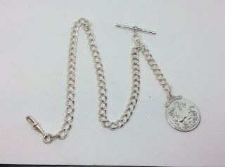 Fantastic Antique Vintage Silver Metal Albert Chain Pocket Watch Medal Fob 36cm