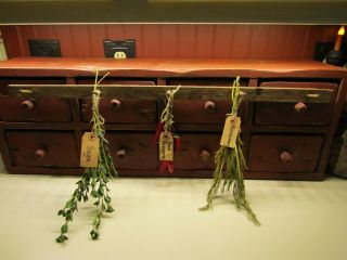 Primitive Early Wood Drying Rack With 3 Bunches Of Faux Herbs - 28 1/2 "