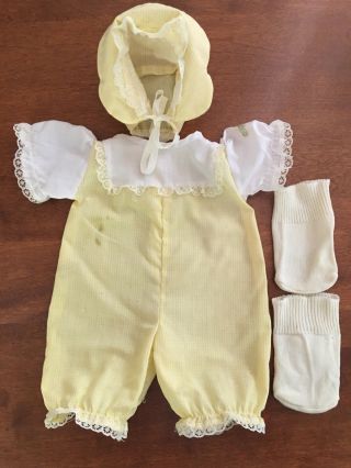Vintage Cabbage Patch Doll 3pc Yellow & White Outfit W Bonnet Clothes 5