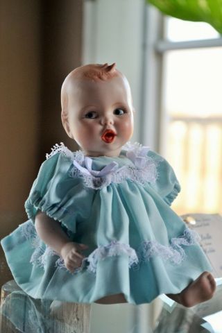 Vintage Porcelain Baby Doll In Blue Dress,  A Nell Hobbs Design,  Texas Artist