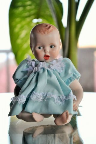 Vintage Porcelain Baby Doll in Blue Dress,  A Nell Hobbs Design,  Texas Artist 2