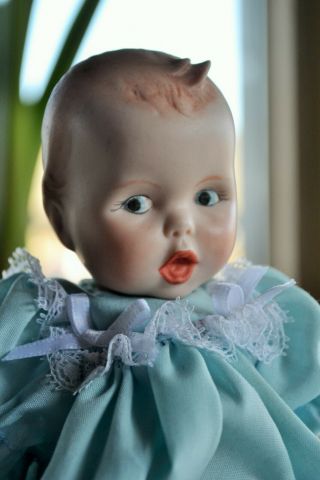 Vintage Porcelain Baby Doll in Blue Dress,  A Nell Hobbs Design,  Texas Artist 3