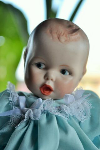 Vintage Porcelain Baby Doll in Blue Dress,  A Nell Hobbs Design,  Texas Artist 4