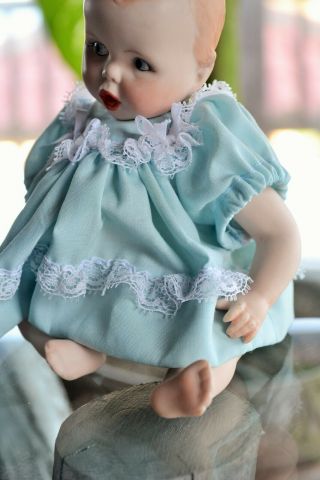 Vintage Porcelain Baby Doll in Blue Dress,  A Nell Hobbs Design,  Texas Artist 6