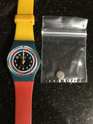 1985 Ls102 “racer” Swatch Watch Red Yellow Blue Ladies Enauches Sa Vtg Ladies