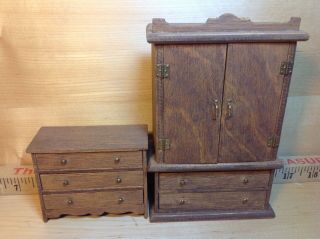 Dollhouse Miniature 1:12 Unfinished Vintage Dresser & Wardrobe Cabinet