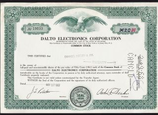 Share Certificate Dalto Electronics Corporation Stock Certificate 1967