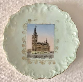 Antique Wheelook Porcelain Advertising Souvenir City Hall Milwaukee Mini Plate