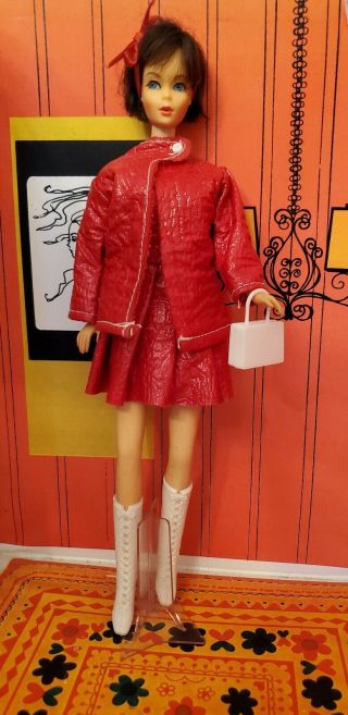 Vtg Hong Kong Barbie Clone Fab - Lu Maddie Mod Red " Leather " Mini Dress & Coat