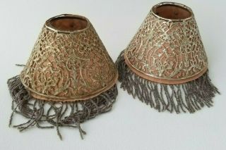 Antique Candle Shades With Silver Beaded Fringe Pair 3 " X5 "
