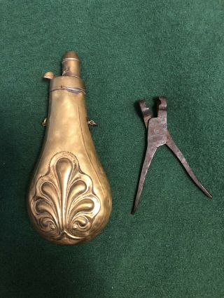Antique Black Powder Flask And Bullet Mold